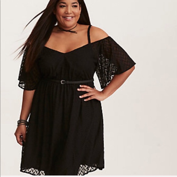 X Torrid Dress Black Lace Belted Party 
